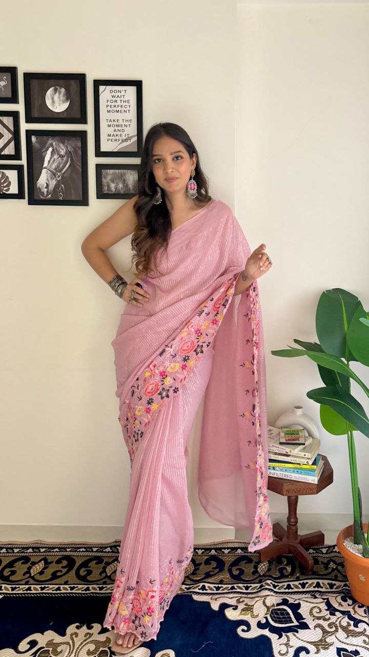 Classy Shimmer Silk Baby Pink Color Saree