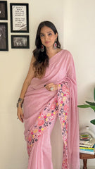 Classy Shimmer Silk Baby Pink Color Saree