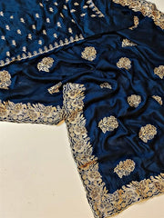 Beautiful Vichitra Silk Rama Color Saree