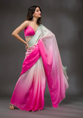 Bollywood Style Fabulous Satin Silk Pink Color Saree