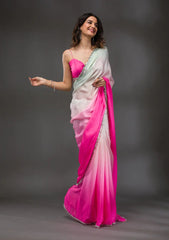 Bollywood Style Fabulous Satin Silk Pink Color Saree