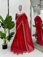 Beautiful Tibby Silk Red Color saree