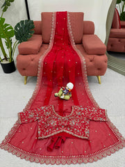 Beautiful Tibby Silk Red Color saree