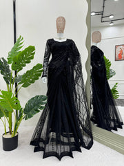 Decent Soft Net Black Color Saree