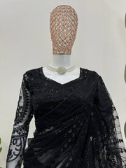 Decent Soft Net Black Color Saree