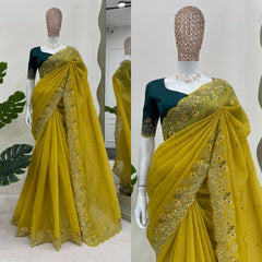 Peaceful Crunchy Silk Mustard Color saree