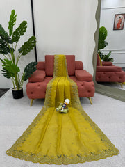 Peaceful Crunchy Silk Mustard Color saree