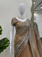 Elegant Soft Net Beige Colour Saree
