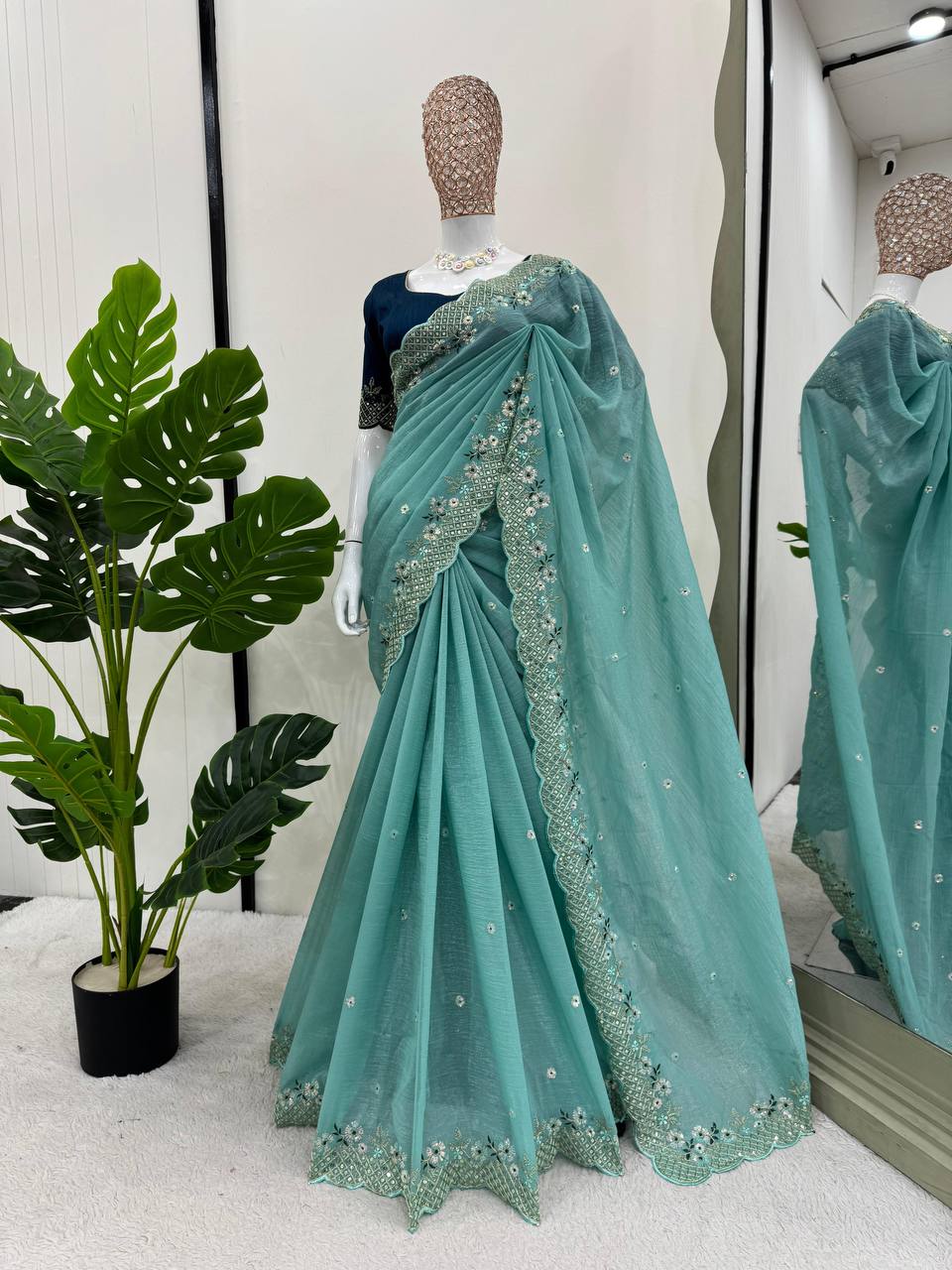 Peaceful Crunchy Silk Sky Blue Color saree