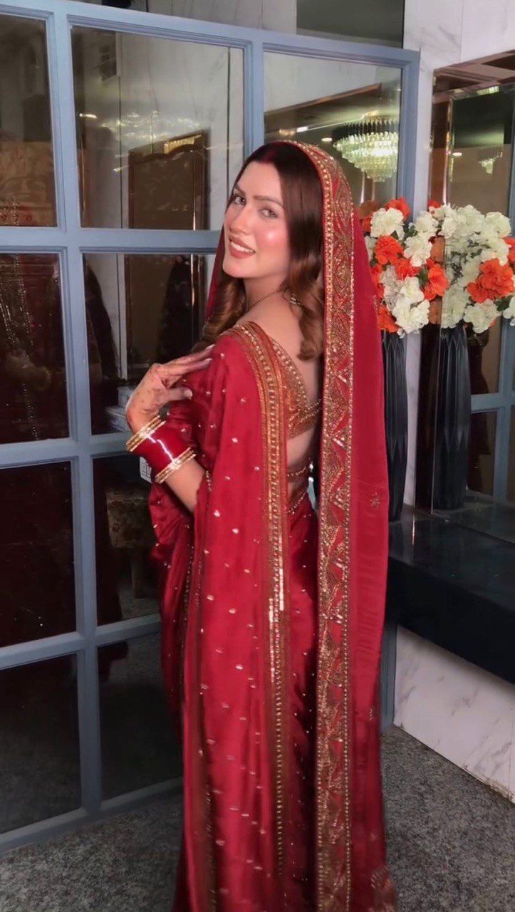 Awesome Satin Silk Red Color Saree