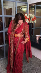 Awesome Satin Silk Red Color Saree