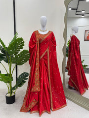 Awesome Satin Silk Red Color Saree