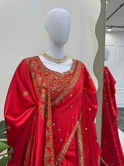 Awesome Satin Silk Red Color Saree