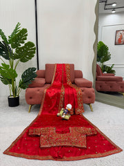 Awesome Satin Silk Red Color Saree