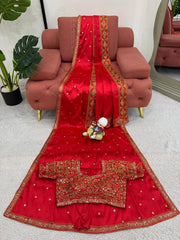 Awesome Satin Silk Red Color Saree