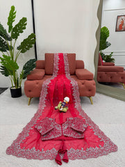 Stunning Tibby Silk Pink Color Saree