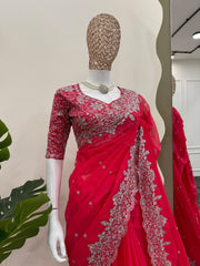 Stunning Tibby Silk Pink Color Saree