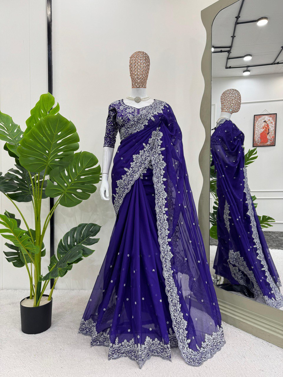 Stunning Tibby Silk Blue Color Saree