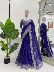 Stunning Tibby Silk Blue Color Saree