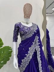 Stunning Tibby Silk Blue Color Saree