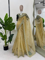 Designer Sequence Yellow Color Saree