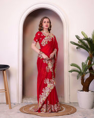 Marriage Special Jimmy Cho Red Color Saree