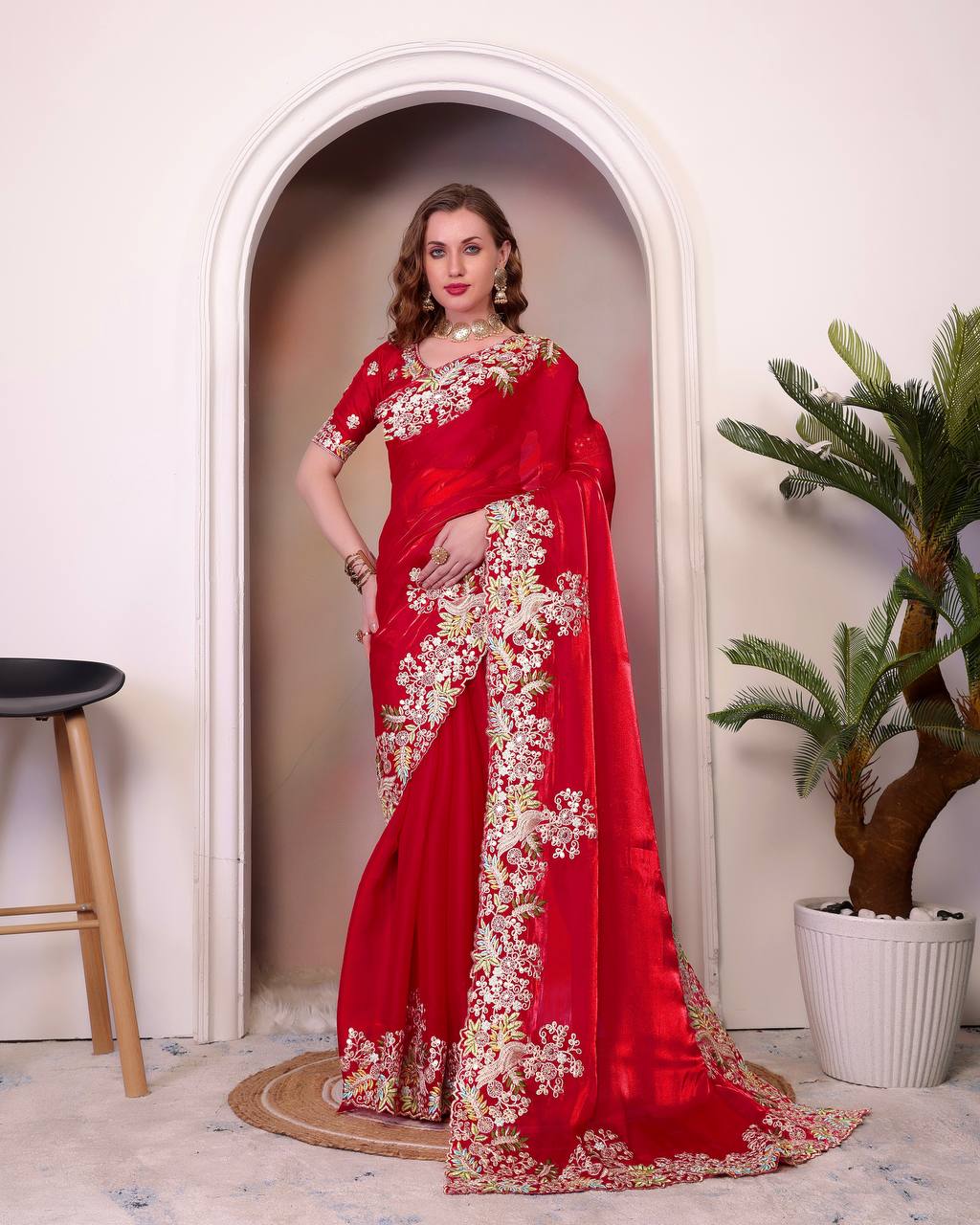 Marriage Special Jimmy Cho Red Color Saree