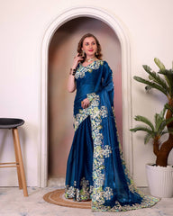 Marriage Special Jimmy Cho Teal Blue Color Saree