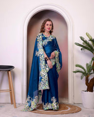 Marriage Special Jimmy Cho Teal Blue Color Saree