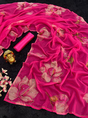 Opulent Tabby Organza Silk Dana Work Pink Color Saree