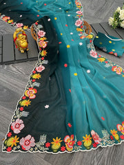 Stunning Sequence Work Multi Blue & Teal Blue Colour Saree