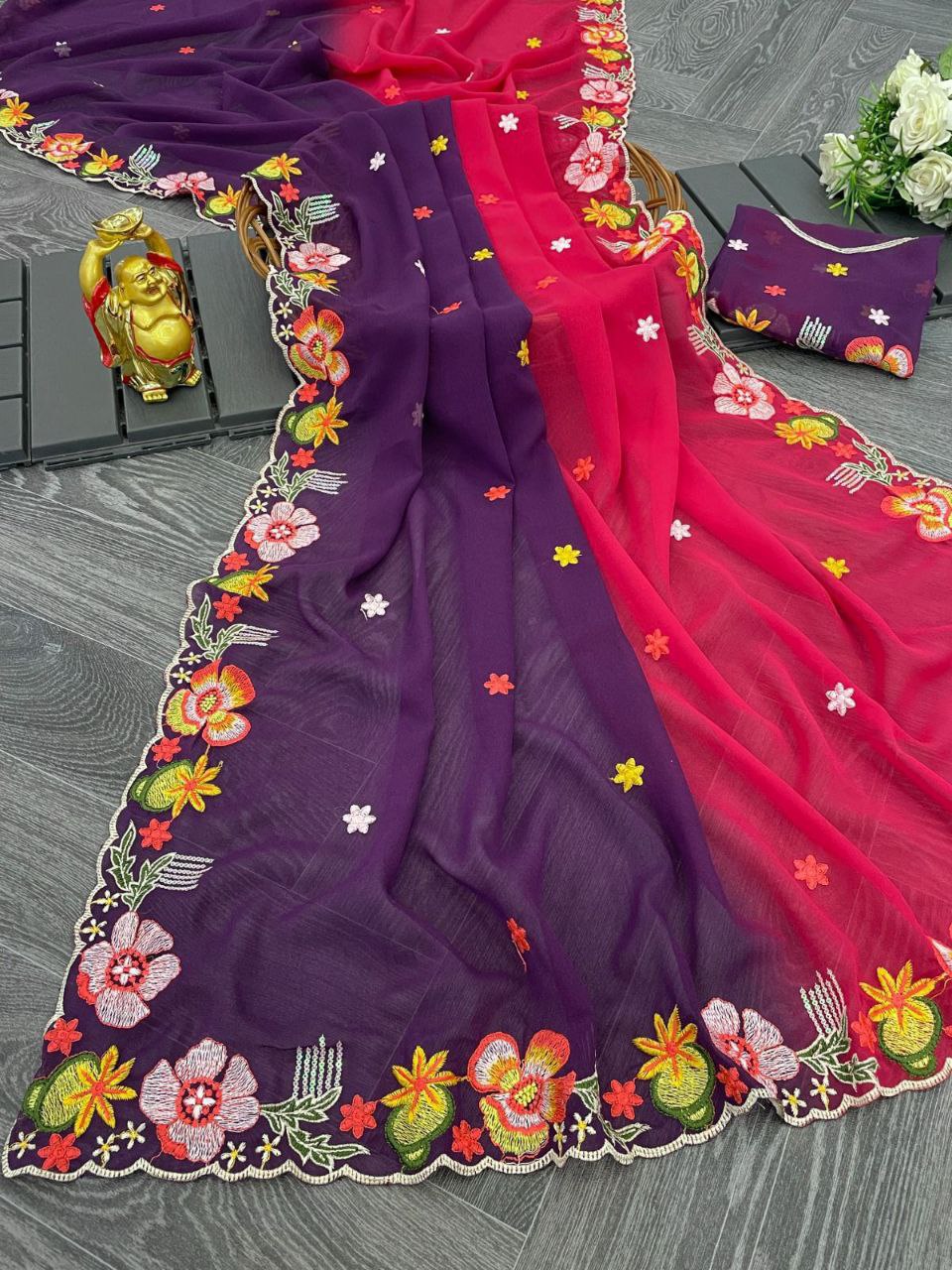 Stunning Sequence Work Multi Purple & Pink Colour Saree