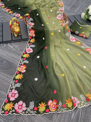 Stunning Sequence Work Multi Green & Light Green Colour Saree