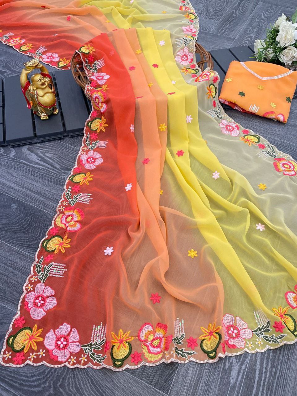 Stunning Sequence Work Multi Colour Saree