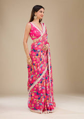 Shining Georgette Digital Prints Pink Multi Color Saree