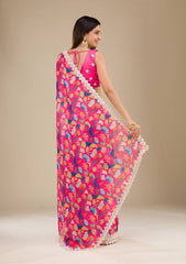 Shining Georgette Digital Prints Pink Multi Color Saree