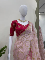Wedding Wear Pink Color Sequence work Saree