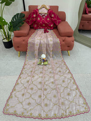 Wedding Wear Pink Color Sequence work Saree