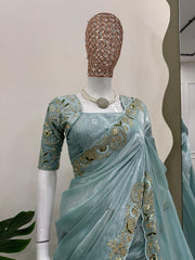 Outstanding Sequence Work Sky Blue Color Saree