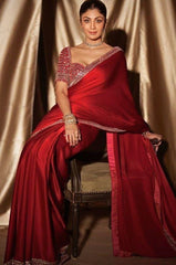 Designer Crape Silk Red Color Saree