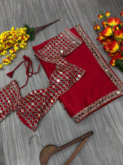 Designer Crape Silk Red Color Saree