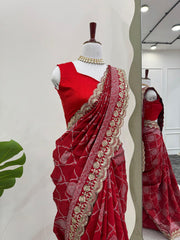 Designer Kota Silk Red Color Saree