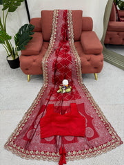 Designer Kota Silk Red Color Saree