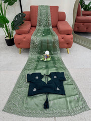 Designer Burberry Silk Green Color Saree