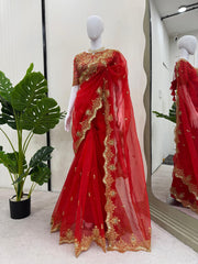 Occasion wear Silk Red Color Saree