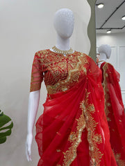 Occasion wear Silk Red Color Saree