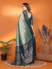 Beautiful Silk Zari Weaving Sky Blue & Teal Blue Color Saree