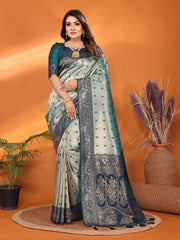 Beautiful Silk Zari Weaving Sky Blue & Teal Blue Color Saree