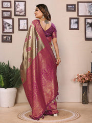Attractive Tissue Silk Beige & Purple Color Saree