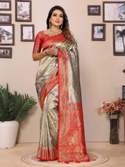 Marriage Special Banarasi Paithani Silver Color Saree